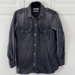 Current/Elliot Grey Studded Denim Button Down